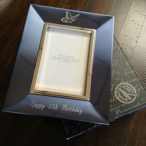 Things Remembered Happy 17th Birthday Butterfly Photo Frame Navy Blue 4x6 NIB